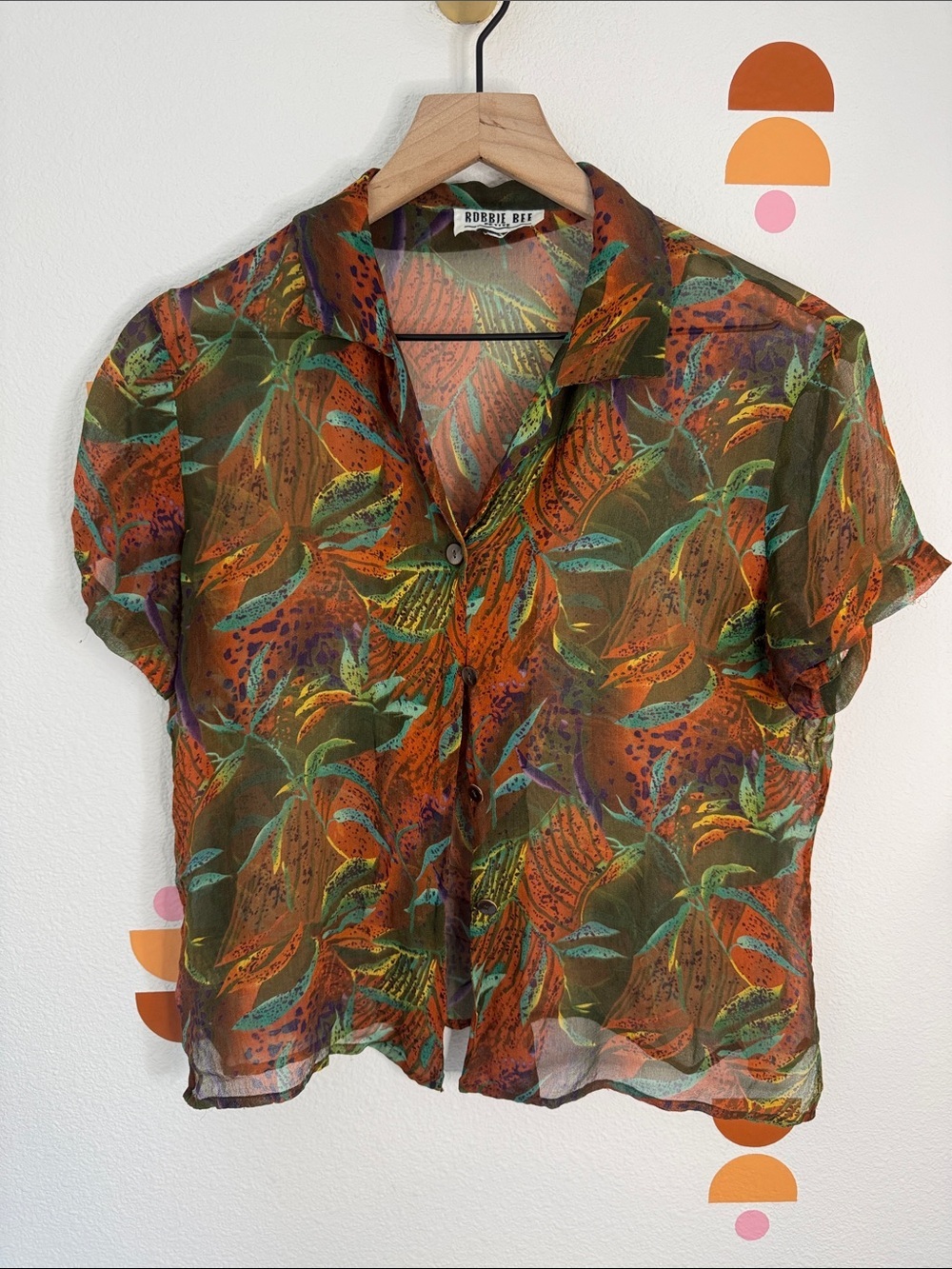 Vintage Robbie Bee Multicolor Leaf Print Blouse N0299